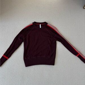Athleta Burgundy Stripe Sleeve Sweatshirt Pullover Size Small